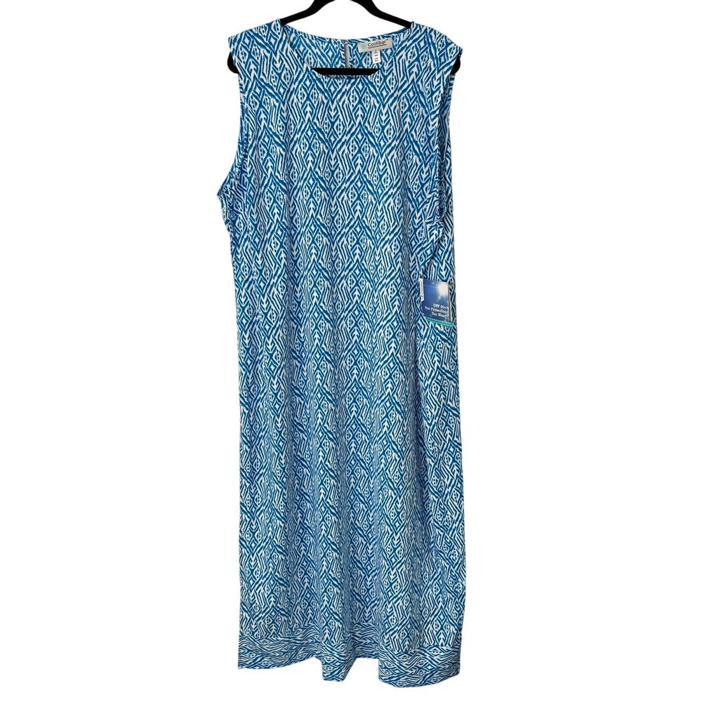 Coolibar Women's‎ D'orsay Sheath Dress Tank Maxi NEW Blue White 3X Beach Resort